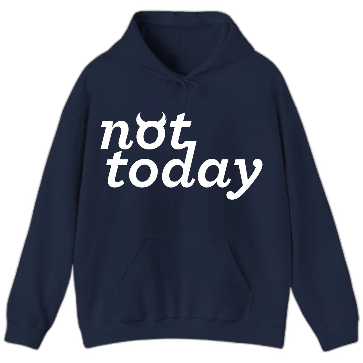 White text reading 'not toddaly' with devil horns above on gray background, playful typography design in Navy