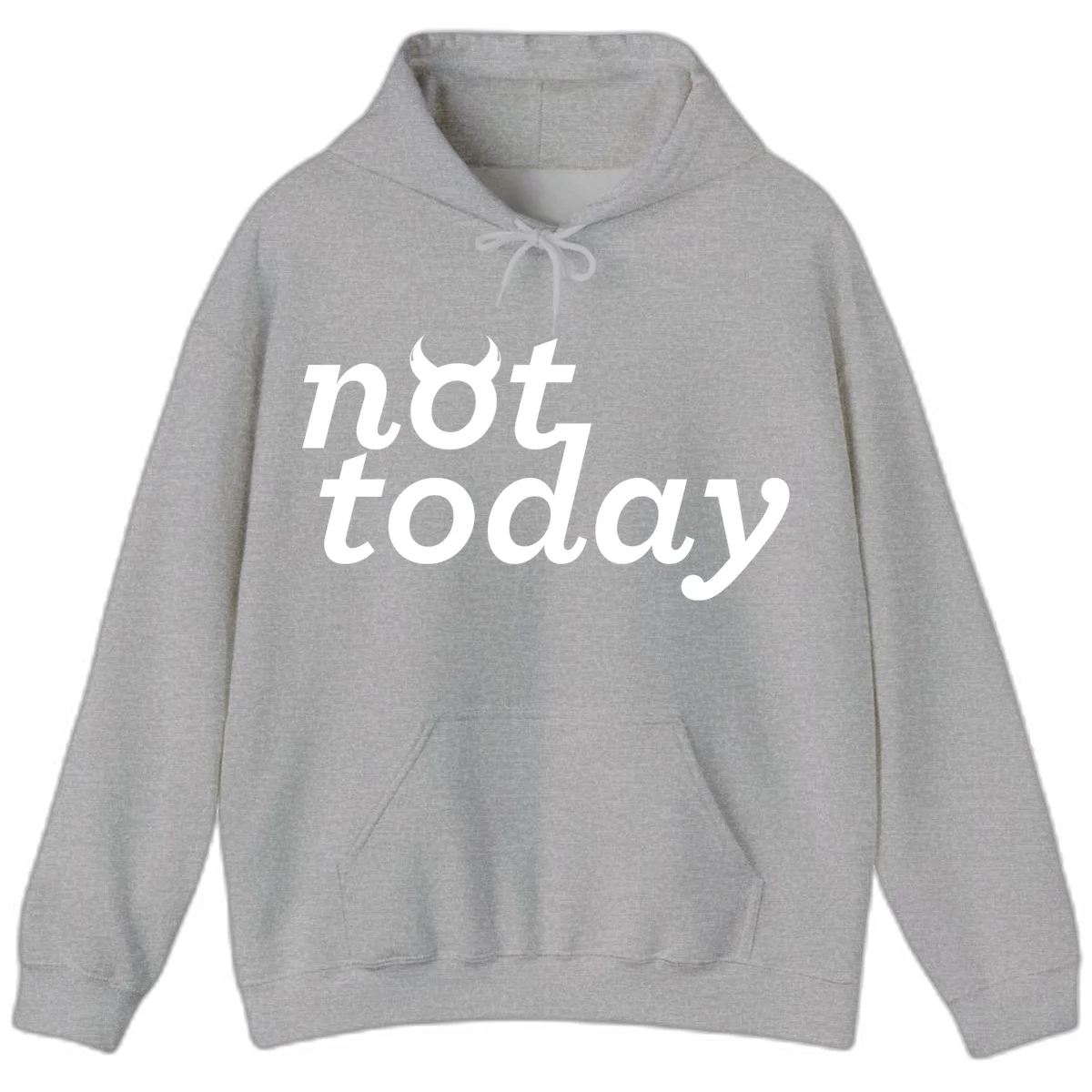 White text reading 'not toddaly' with devil horns above on gray background, playful typography design in Sport Grey