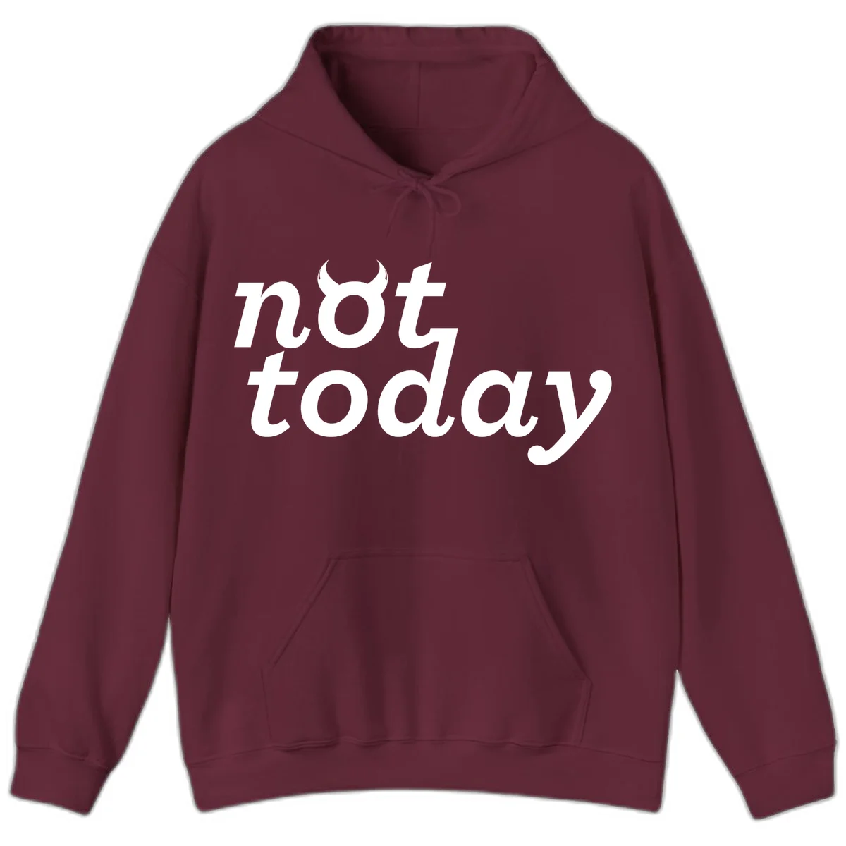 White text reading 'not toddaly' with devil horns above on gray background, playful typography design in Maroon