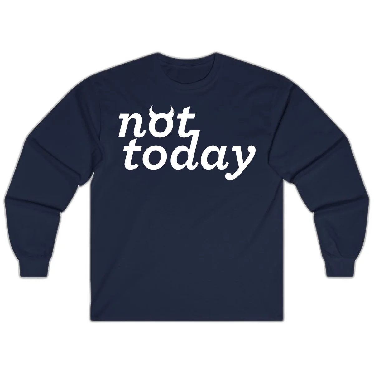 White text reading 'not toddaly' with devil horns above on gray background, playful typography design in Navy