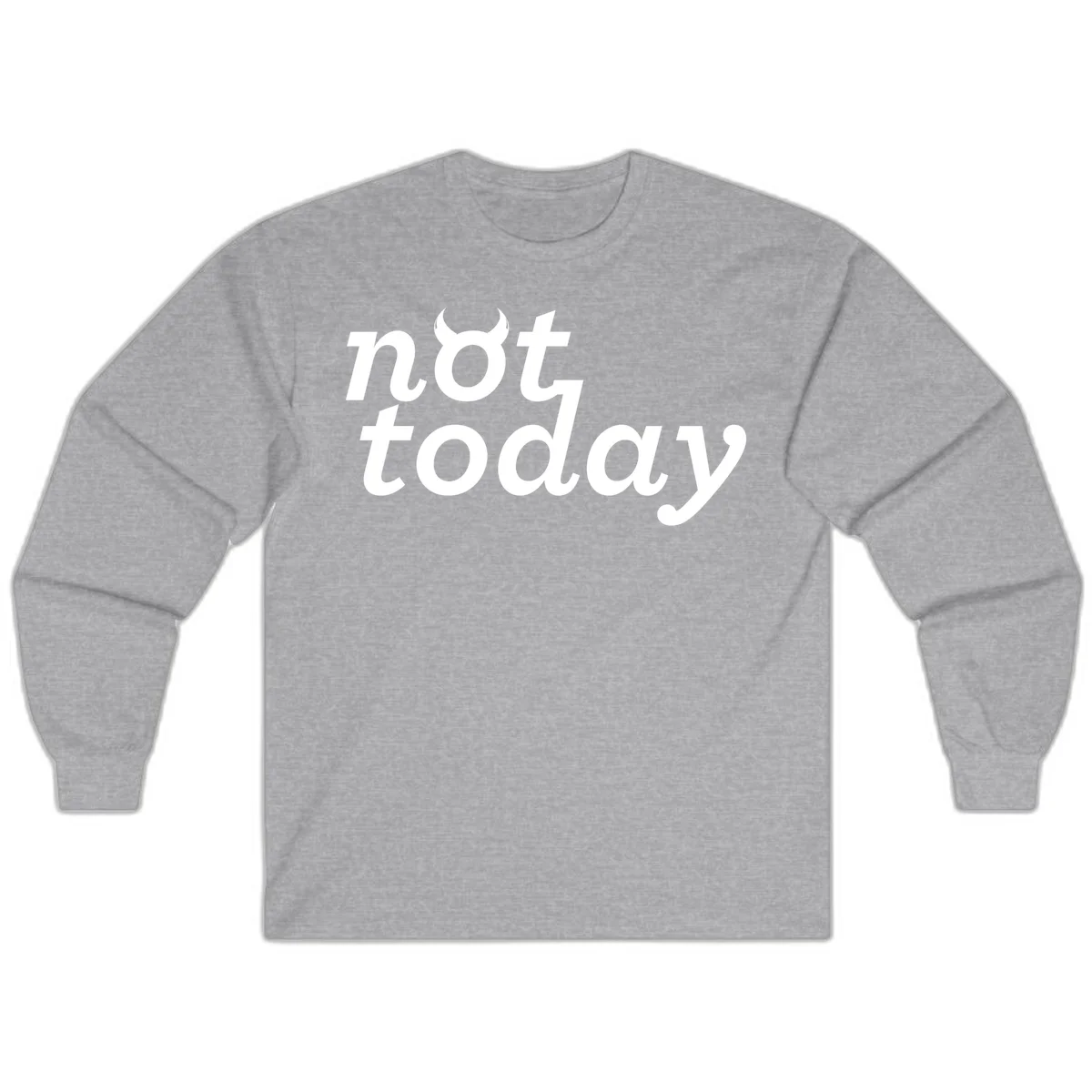 White text reading 'not toddaly' with devil horns above on gray background, playful typography design in Sport Grey