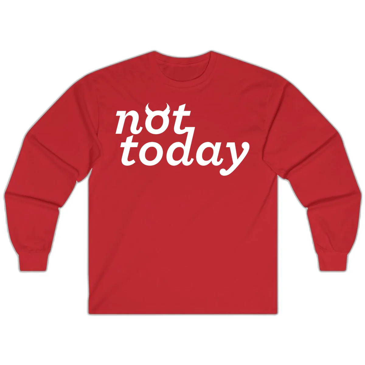 White text reading 'not toddaly' with devil horns above on gray background, playful typography design in Red