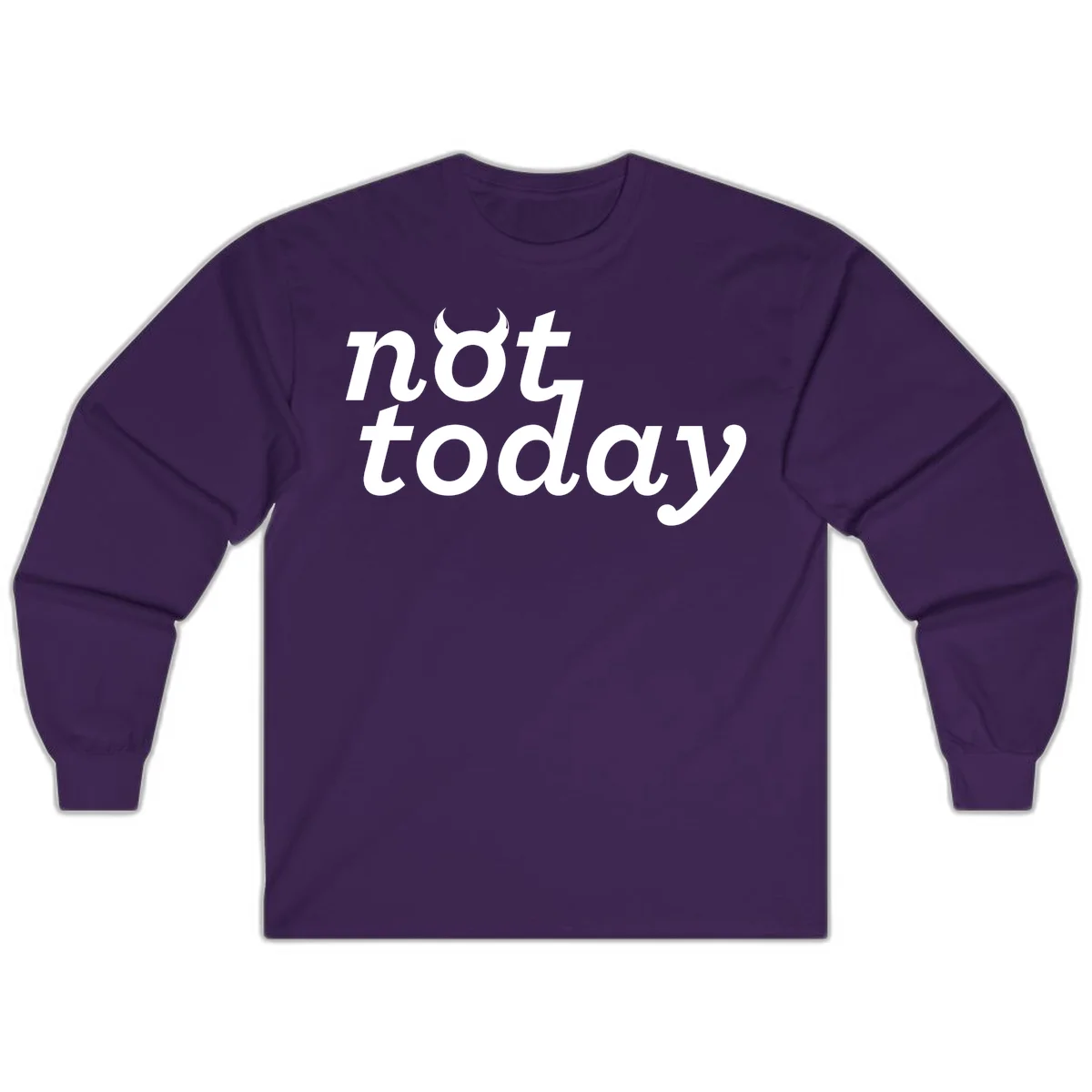 White text reading 'not toddaly' with devil horns above on gray background, playful typography design in Purple