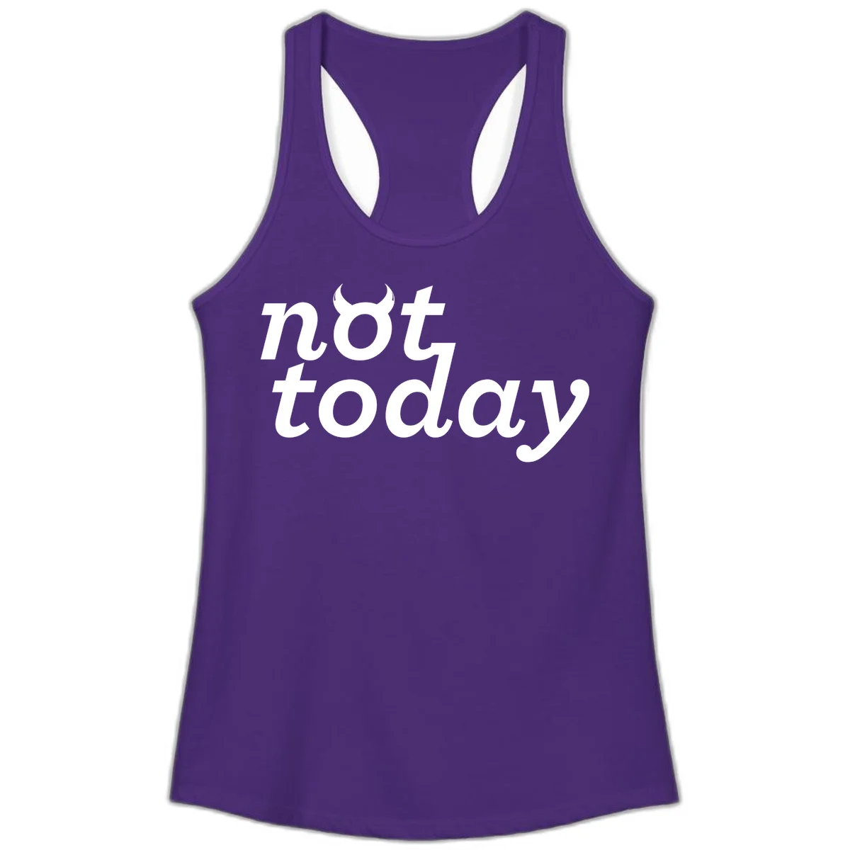 White text reading 'not toddaly' with devil horns above on gray background, playful typography design in Solid Purple Rush