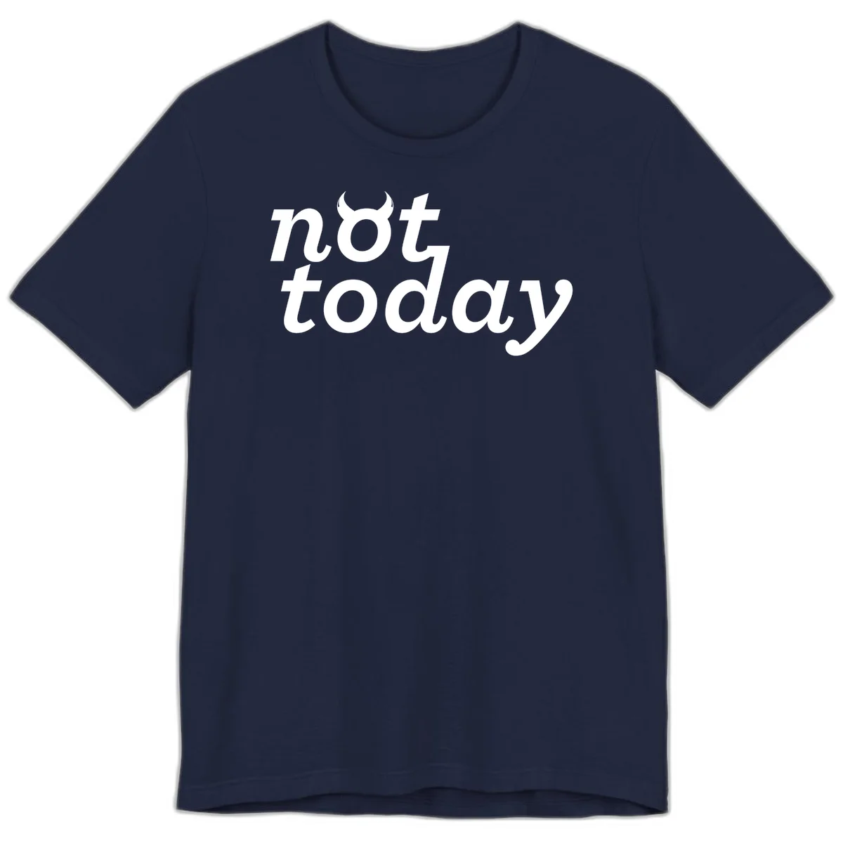 White text reading 'not toddaly' with devil horns above on gray background, playful typography design in Navy