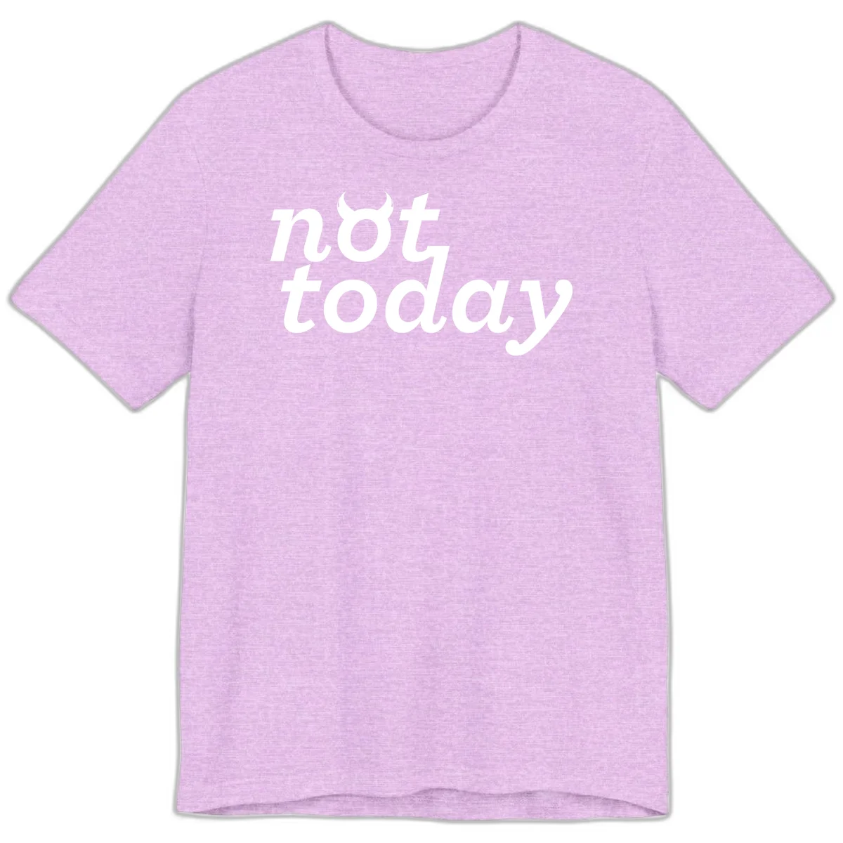 White text reading 'not toddaly' with devil horns above on gray background, playful typography design in Heather Prism Lilac