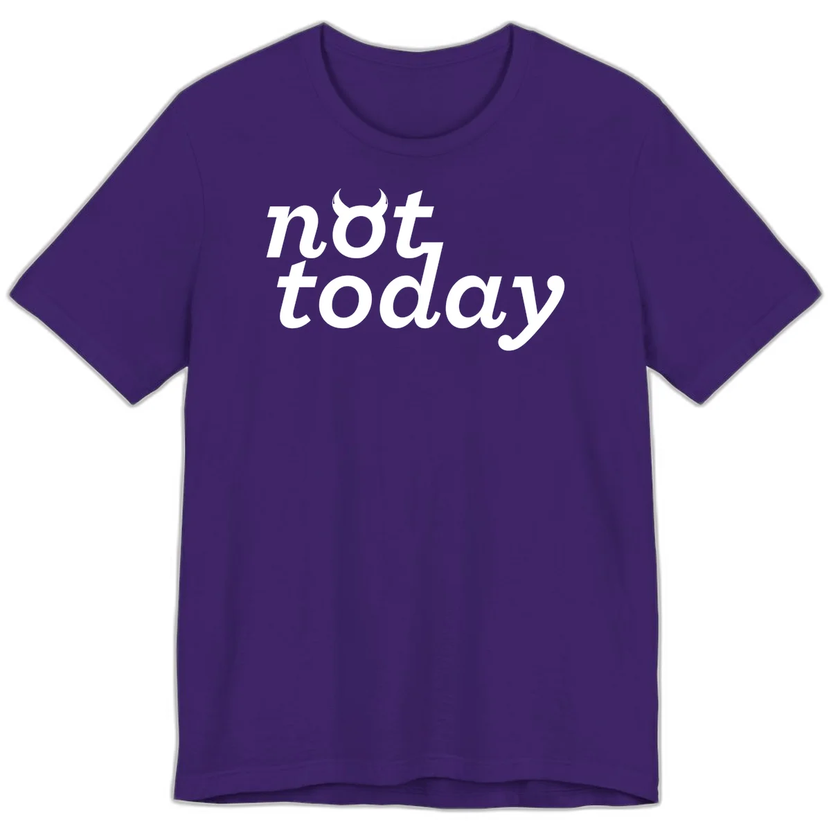 White text reading 'not toddaly' with devil horns above on gray background, playful typography design in Team Purple
