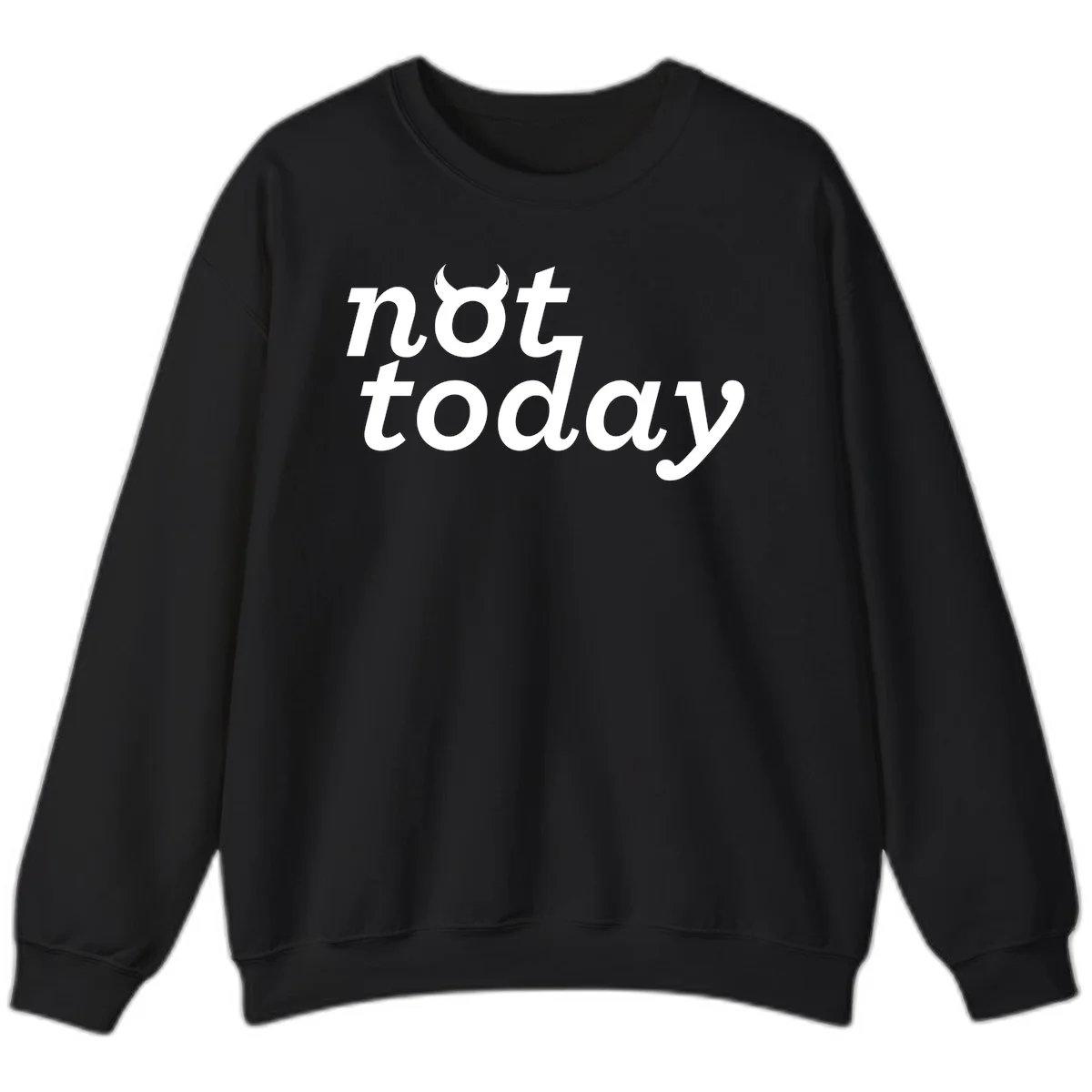 White text reading 'not toddaly' with devil horns above on gray background, playful typography design in Black