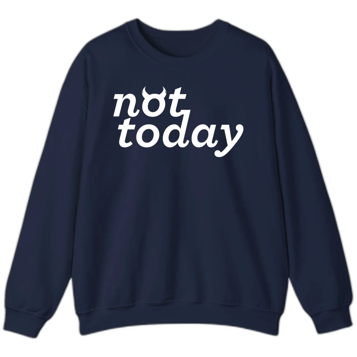 White text reading 'not toddaly' with devil horns above on gray background, playful typography design in Navy