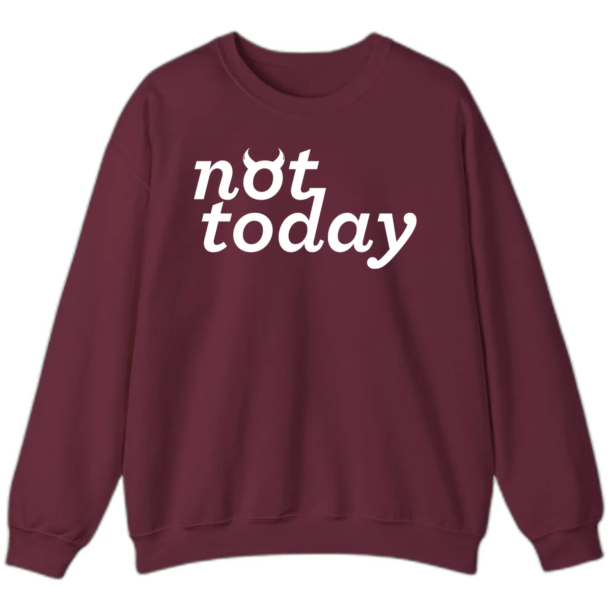 White text reading 'not toddaly' with devil horns above on gray background, playful typography design in Maroon