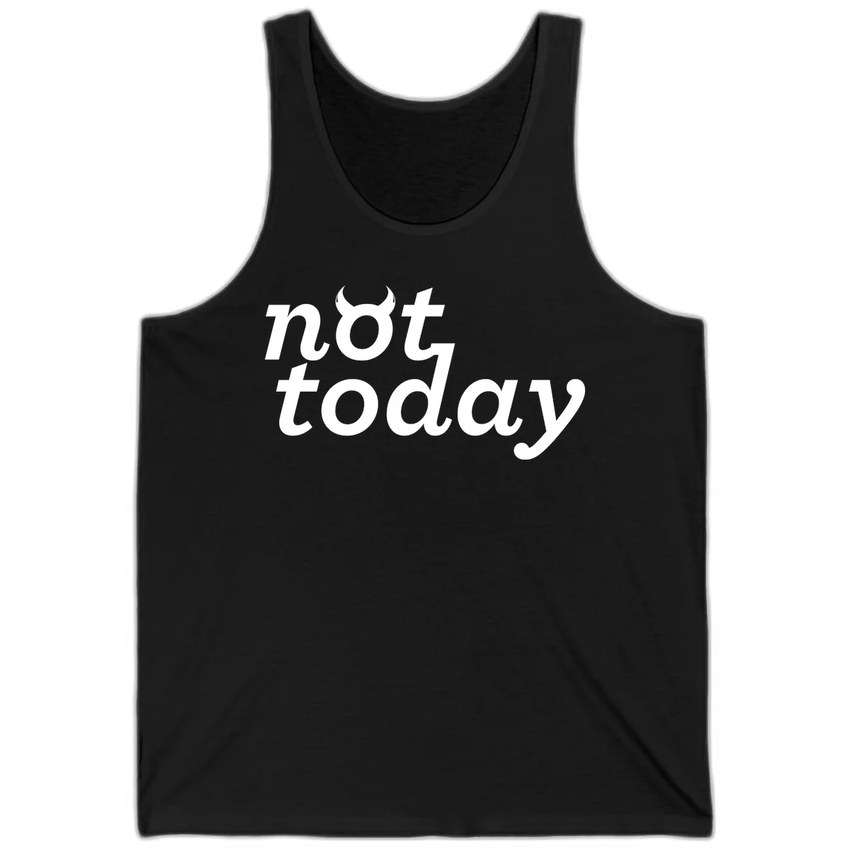 White text reading 'not toddaly' with devil horns above on gray background, playful typography design in Black