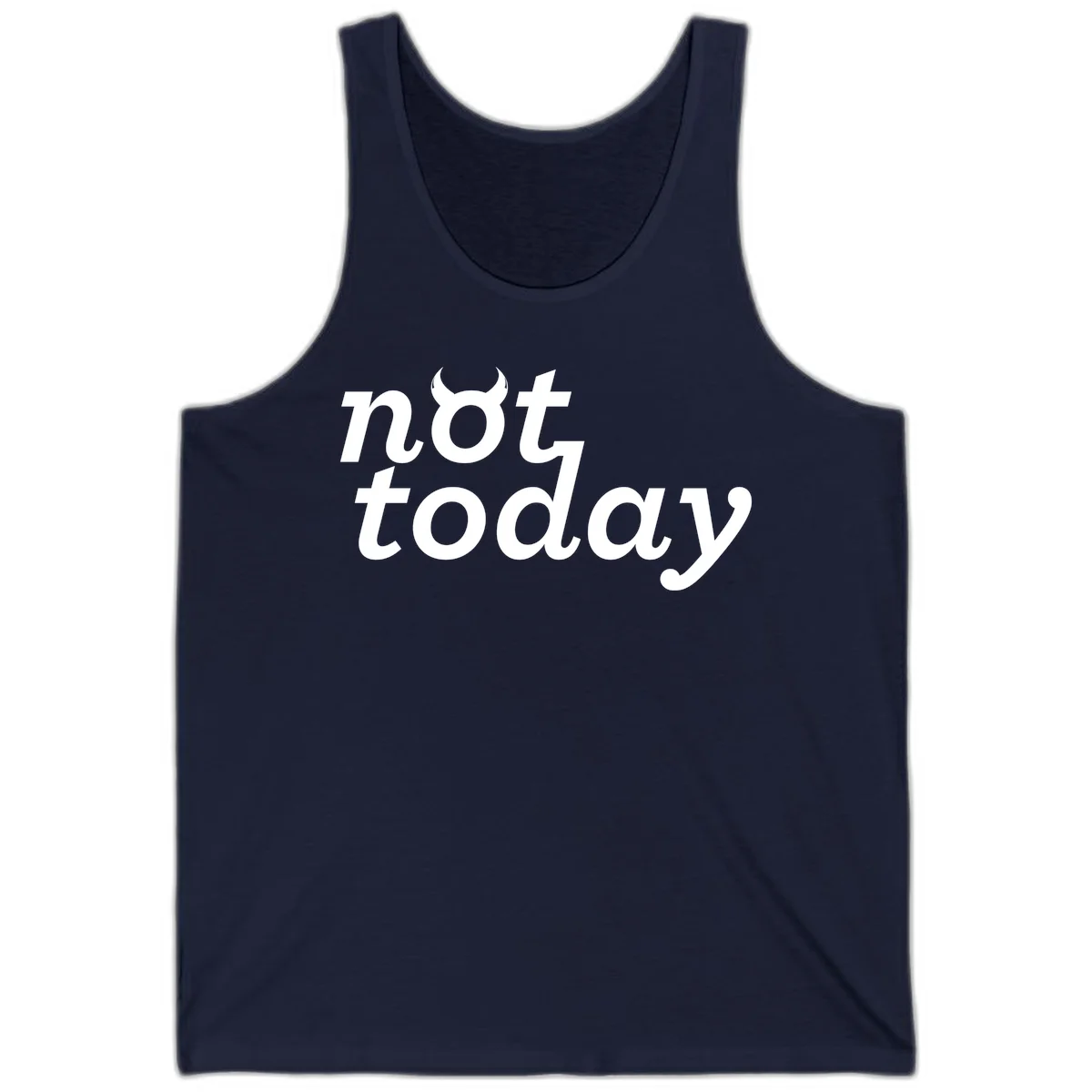 White text reading 'not toddaly' with devil horns above on gray background, playful typography design in Navy