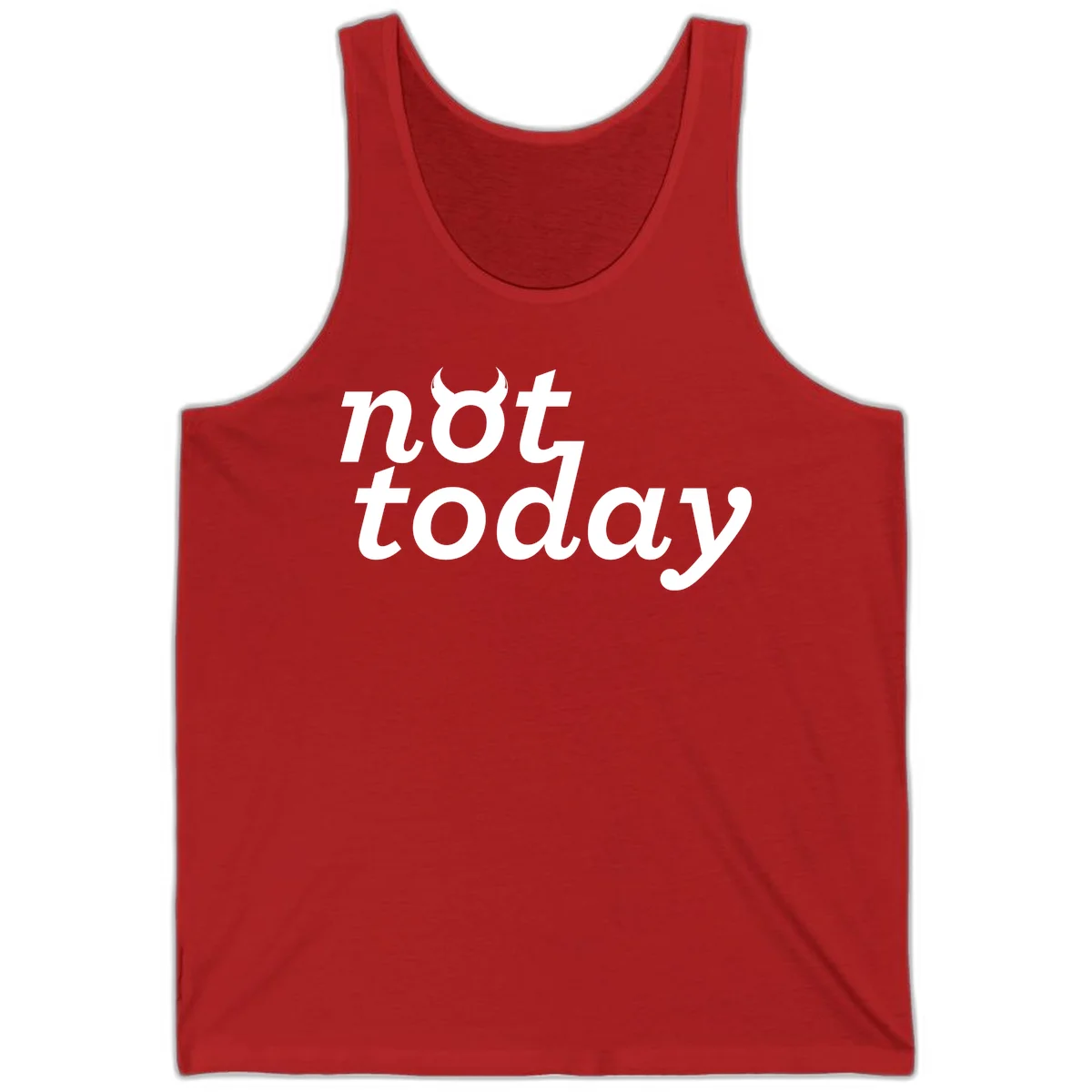 White text reading 'not toddaly' with devil horns above on gray background, playful typography design in Red