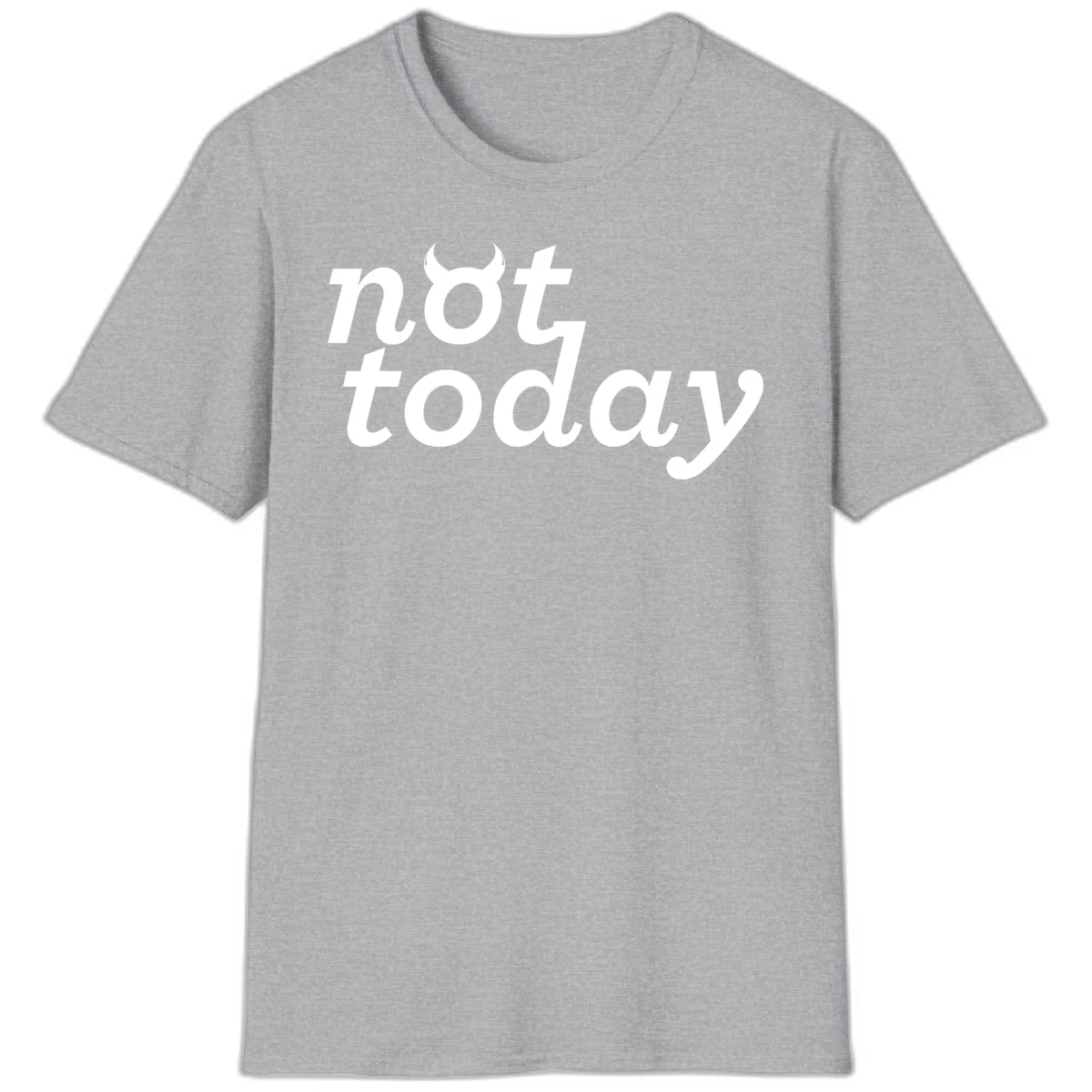White text reading 'not toddaly' with devil horns above on gray background, playful typography design in Sport Grey
