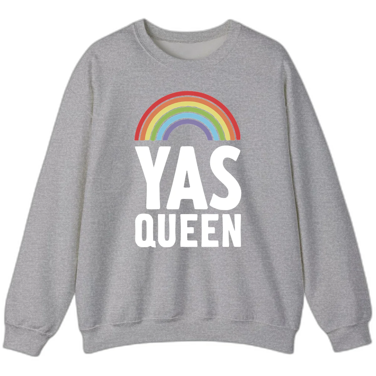 Yas queen pride rainbow design with colorful arc and bold white lettering on gray background in Sport Grey