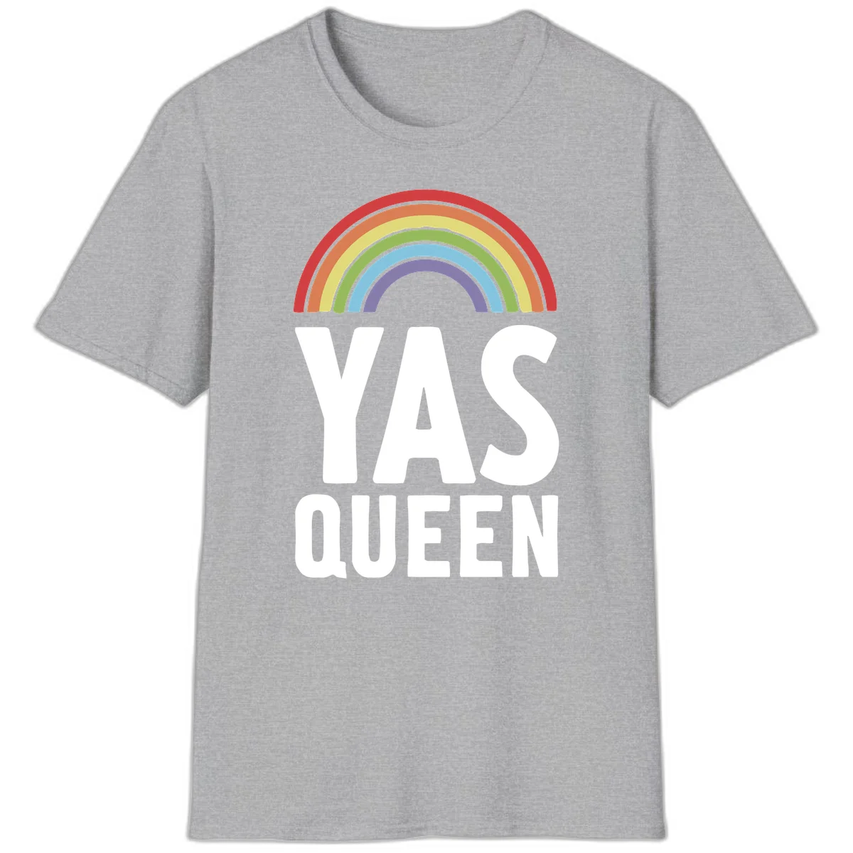 Yas queen pride rainbow design with colorful arc and bold white lettering on gray background in Sport Grey