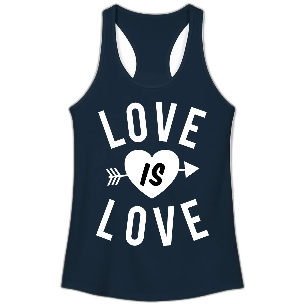 Love is love arrow heart design with white text and heart pierced by arrow on gray background in Solid Midnight Navy