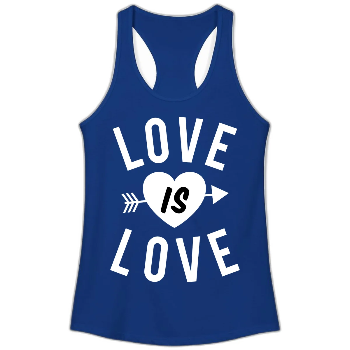 Love is love arrow heart design with white text and heart pierced by arrow on gray background in Solid Royal