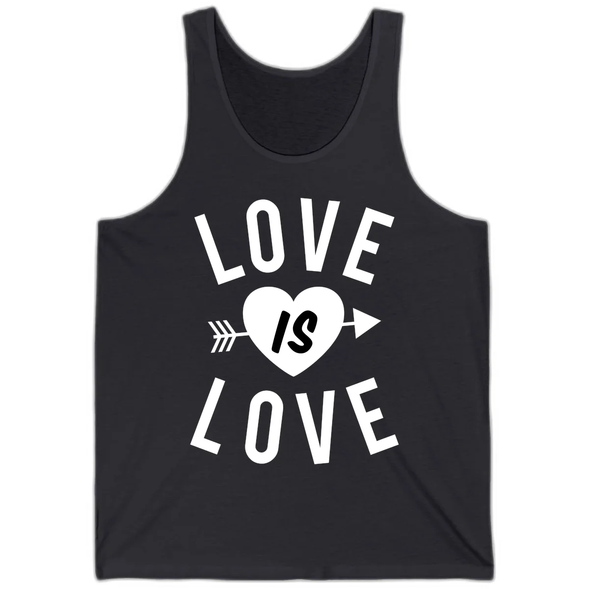 Love is love arrow heart design with white text and heart pierced by arrow on gray background in Dark Grey