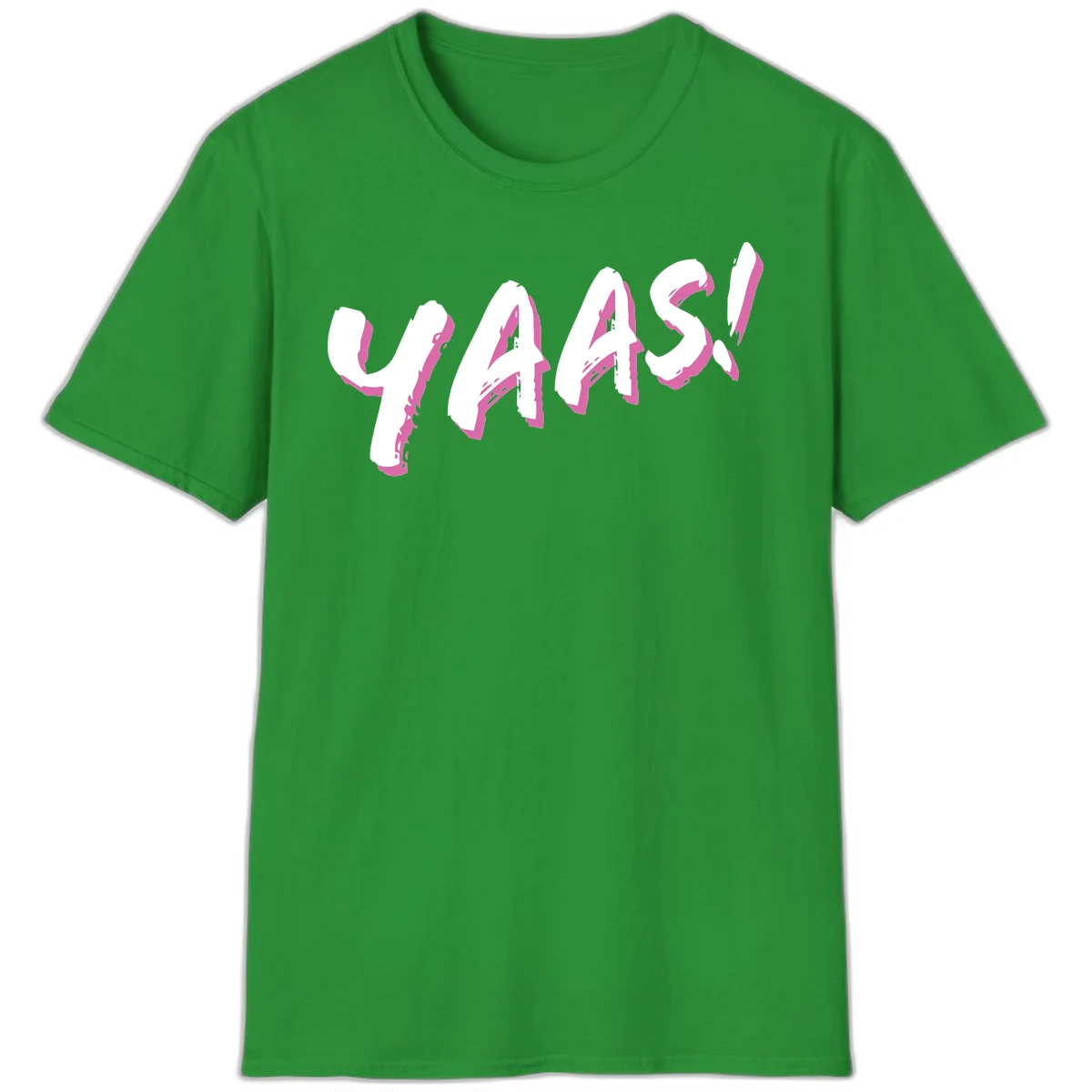 Abstract wavy shapes design with layered white and magenta flowing forms creating a three-dimensional modern art effect in Irish Green