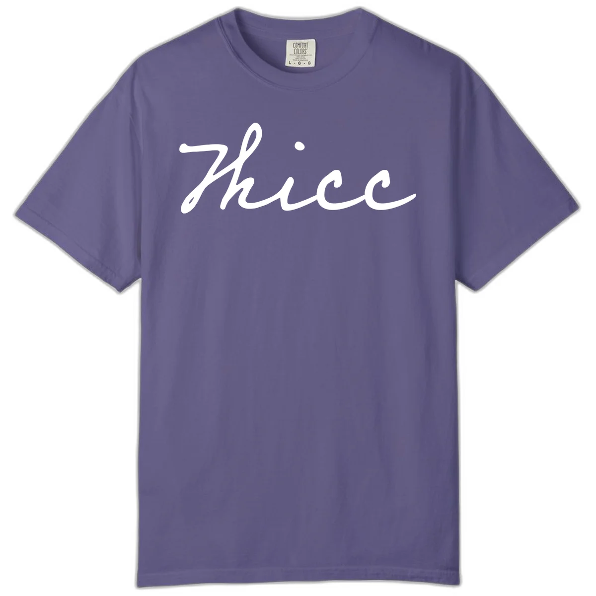 White cursive script spelling 'thee' with decorative dot on gray background in Grape