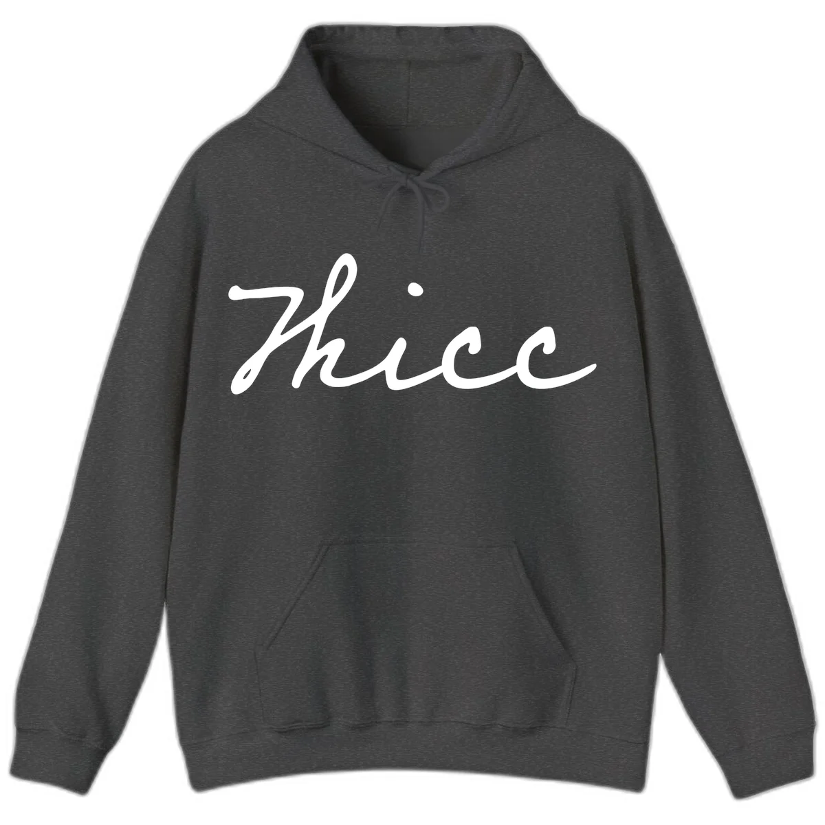 White cursive script spelling 'thee' with decorative dot on gray background in Dark Heather