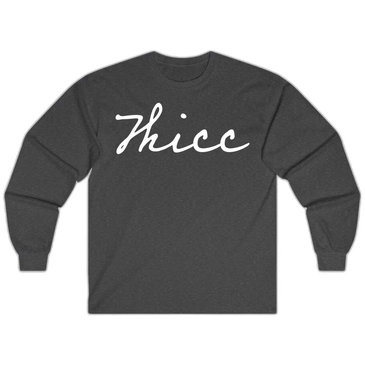 White cursive script spelling 'thee' with decorative dot on gray background in Dark Heather