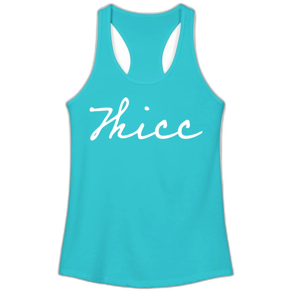 White cursive script spelling 'thee' with decorative dot on gray background in Solid Tahiti Blue