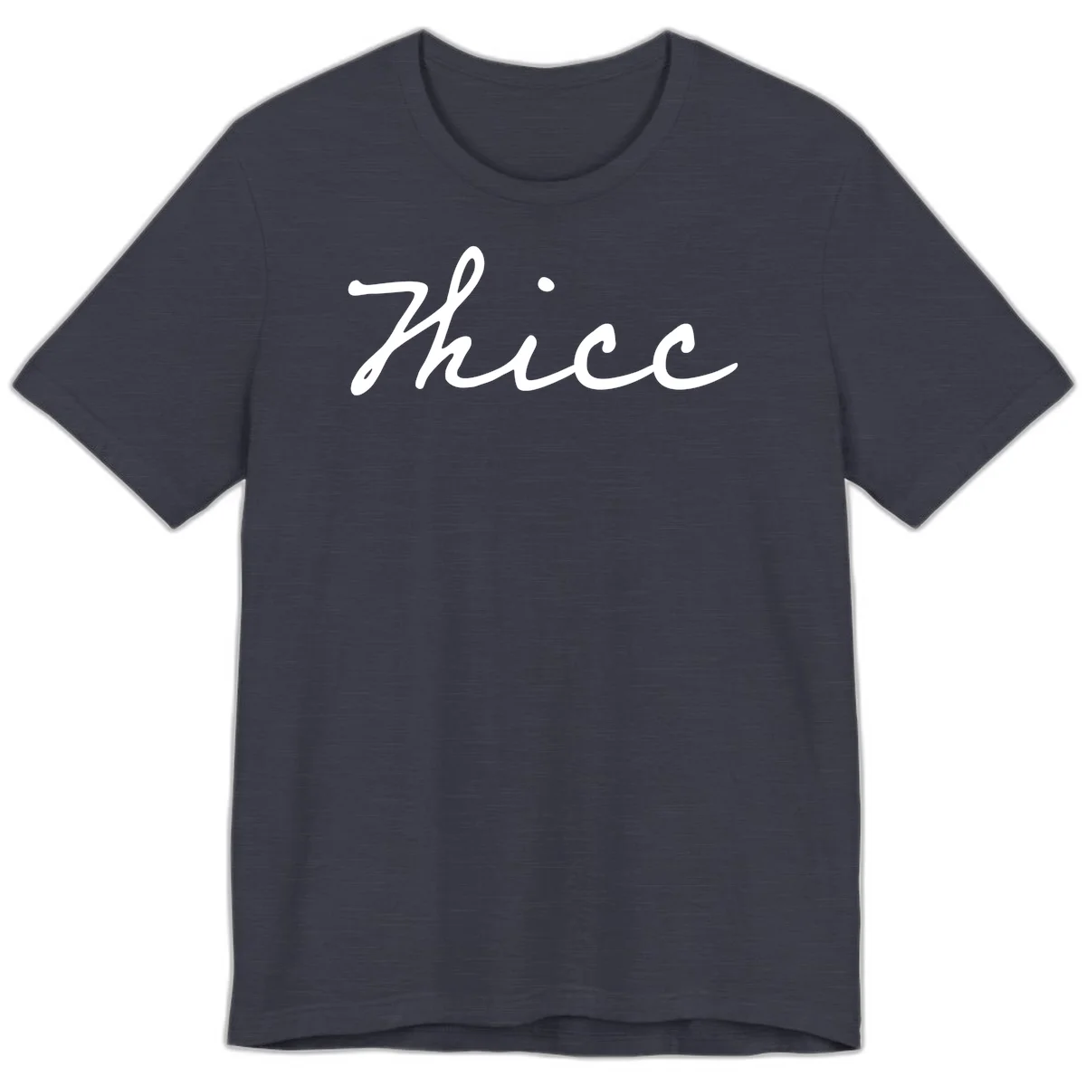 White cursive script spelling 'thee' with decorative dot on gray background in Heather Midnight Navy
