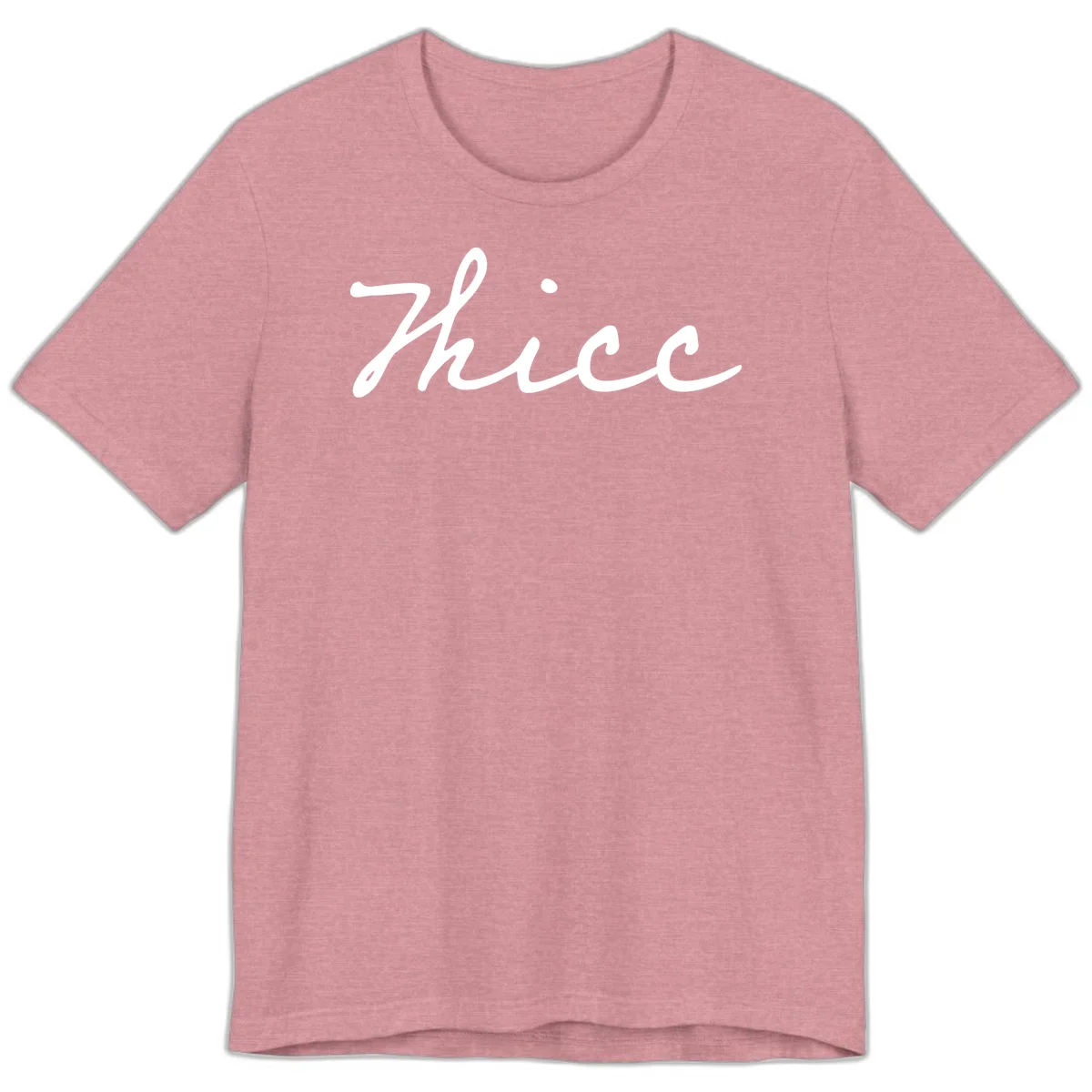 White cursive script spelling 'thee' with decorative dot on gray background in Heather Orchid