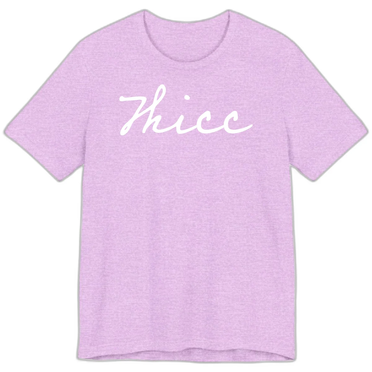 White cursive script spelling 'thee' with decorative dot on gray background in Heather Prism Lilac
