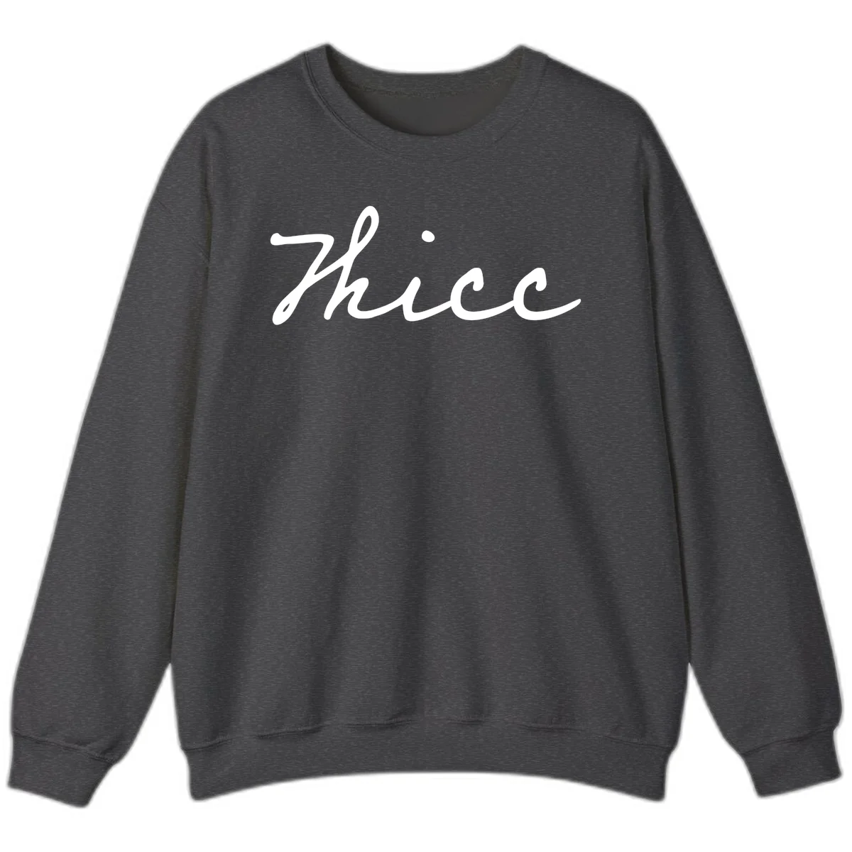 White cursive script spelling 'thee' with decorative dot on gray background in Dark Heather