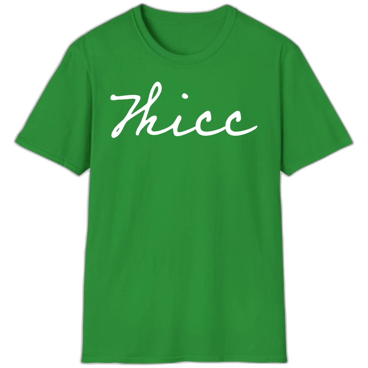 White cursive script spelling 'thee' with decorative dot on gray background in Irish Green