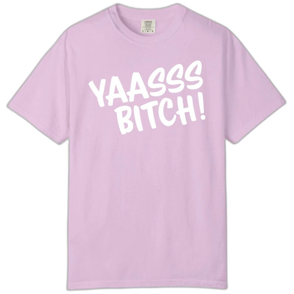 White bold text reading 'YA455 BITCH!' with exclamation mark on gray background, ya455 bitch attitude design in Orchid
