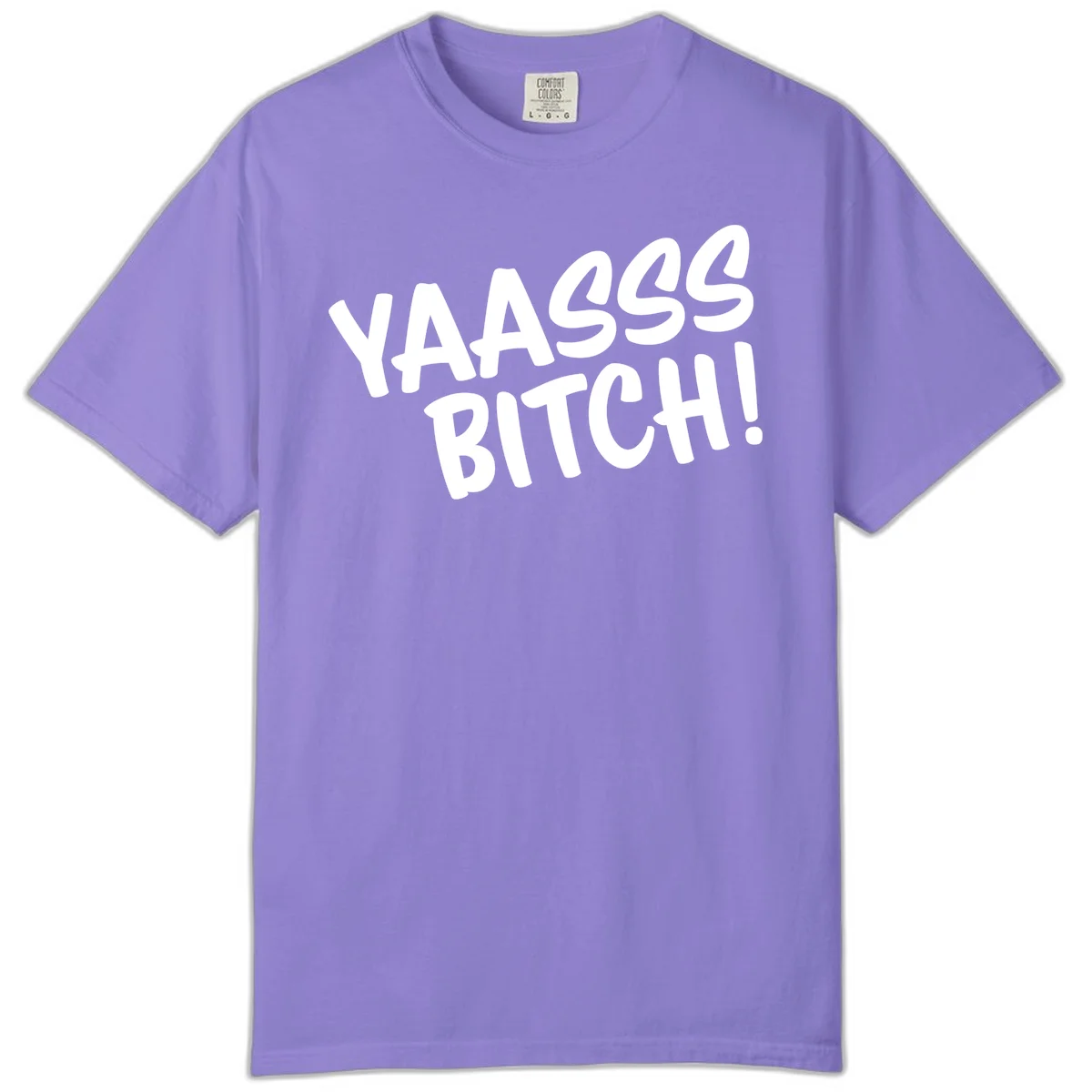 White bold text reading 'YA455 BITCH!' with exclamation mark on gray background, ya455 bitch attitude design in Violet