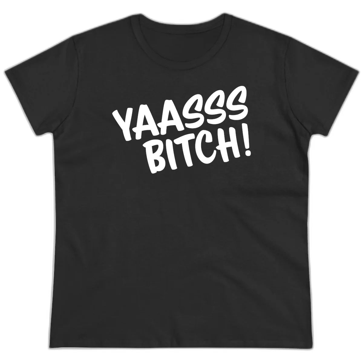 White bold text reading 'YA455 BITCH!' with exclamation mark on gray background, ya455 bitch attitude design in Black