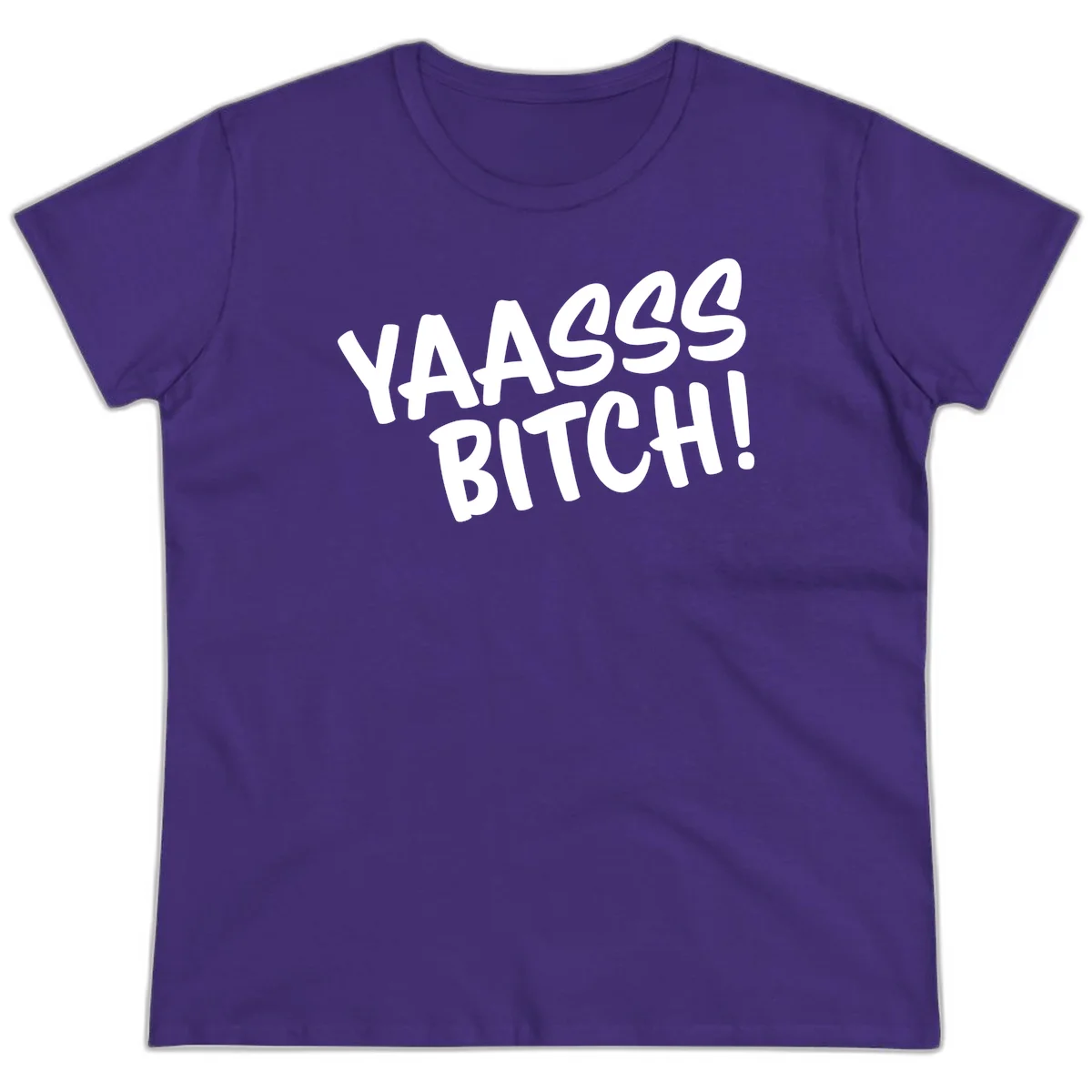 White bold text reading 'YA455 BITCH!' with exclamation mark on gray background, ya455 bitch attitude design in Purple