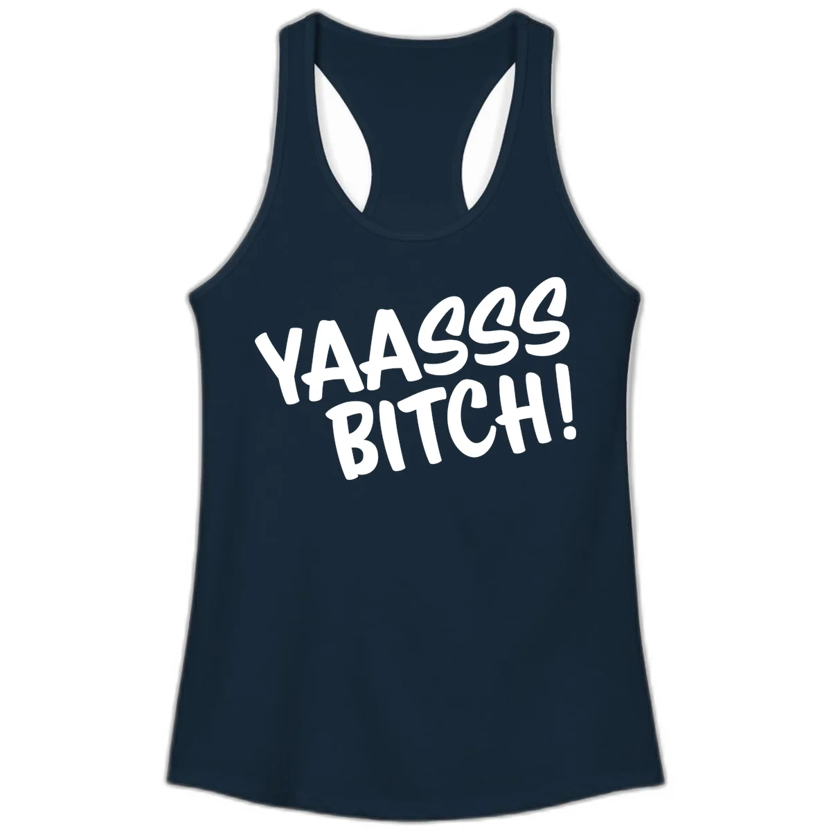 White bold text reading 'YA455 BITCH!' with exclamation mark on gray background, ya455 bitch attitude design in Solid Midnight Navy