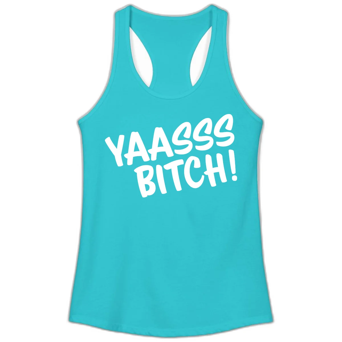 White bold text reading 'YA455 BITCH!' with exclamation mark on gray background, ya455 bitch attitude design in Solid Tahiti Blue