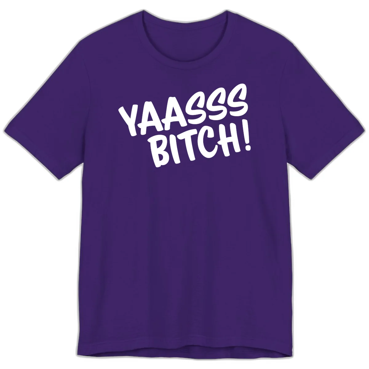 White bold text reading 'YA455 BITCH!' with exclamation mark on gray background, ya455 bitch attitude design in Team Purple