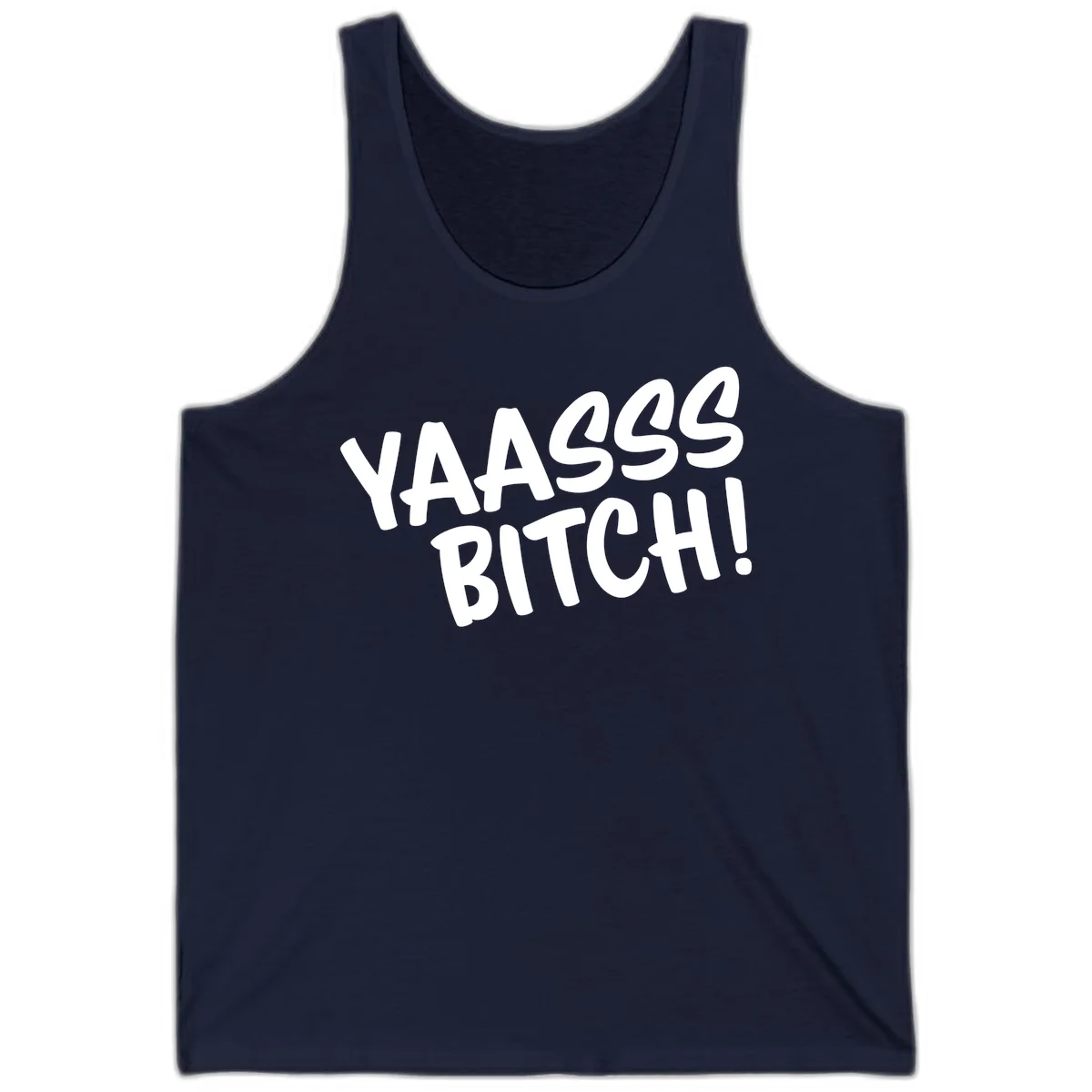 White bold text reading 'YA455 BITCH!' with exclamation mark on gray background, ya455 bitch attitude design in Navy