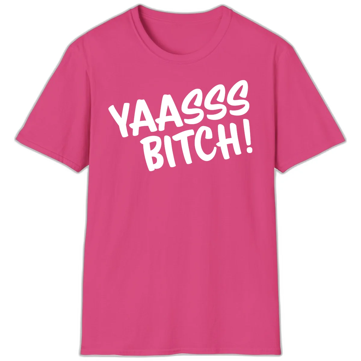 White bold text reading 'YA455 BITCH!' with exclamation mark on gray background, ya455 bitch attitude design in Heliconia