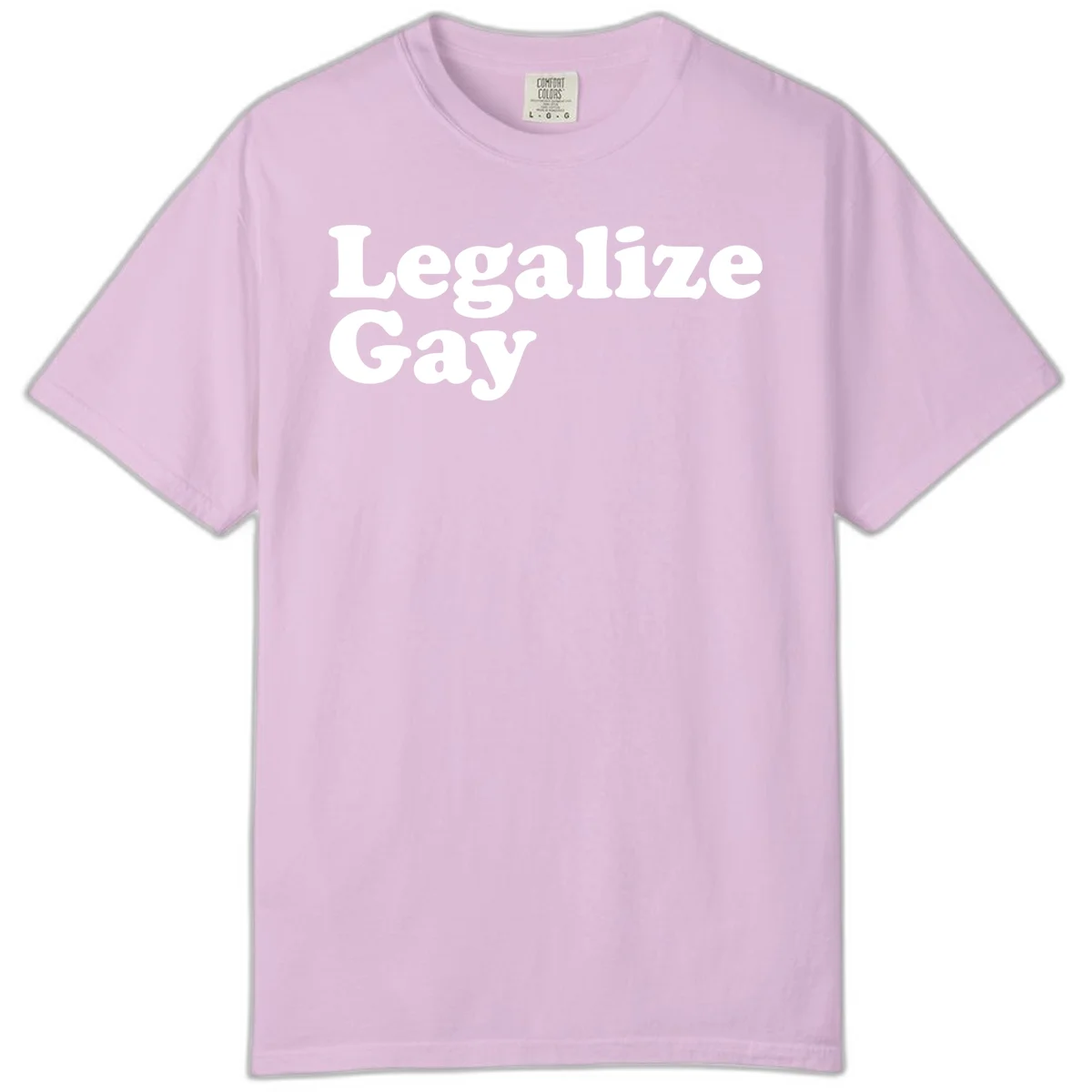 Bold white serif text reading 'Legalize Gay' on gray background - legalize-gay-pride statement design in Orchid