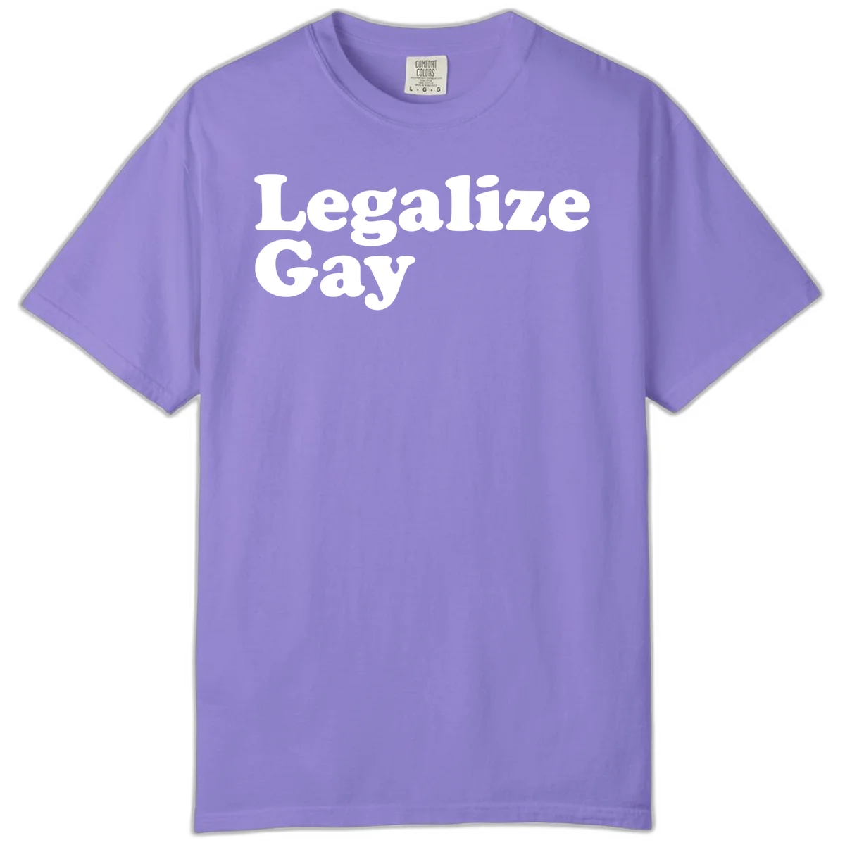 Bold white serif text reading 'Legalize Gay' on gray background - legalize-gay-pride statement design in Violet