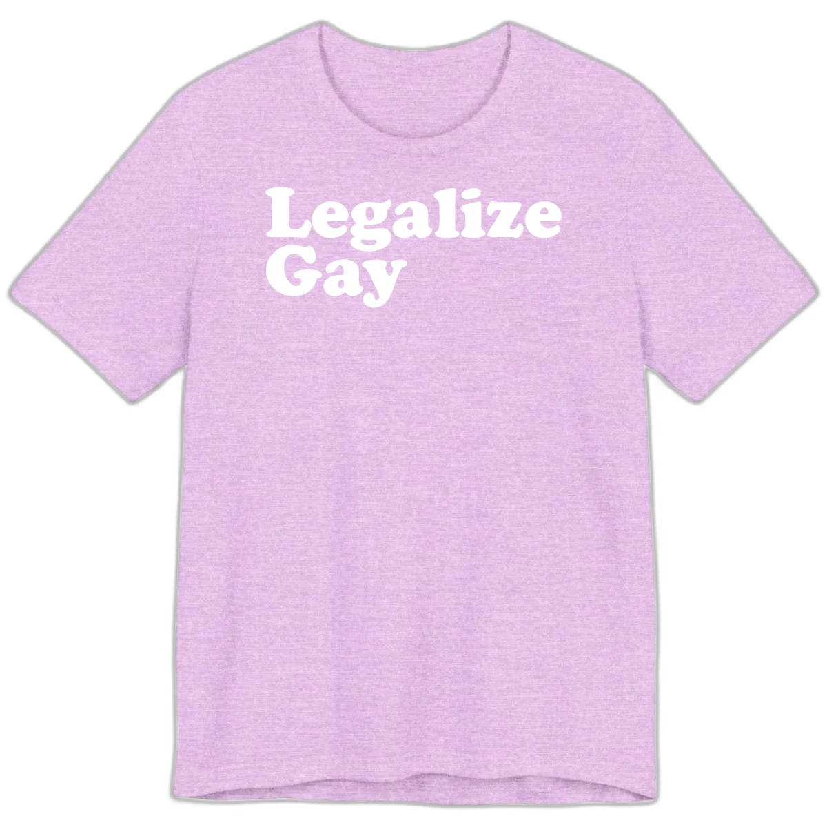 Bold white serif text reading 'Legalize Gay' on gray background - legalize-gay-pride statement design in Heather Prism Lilac