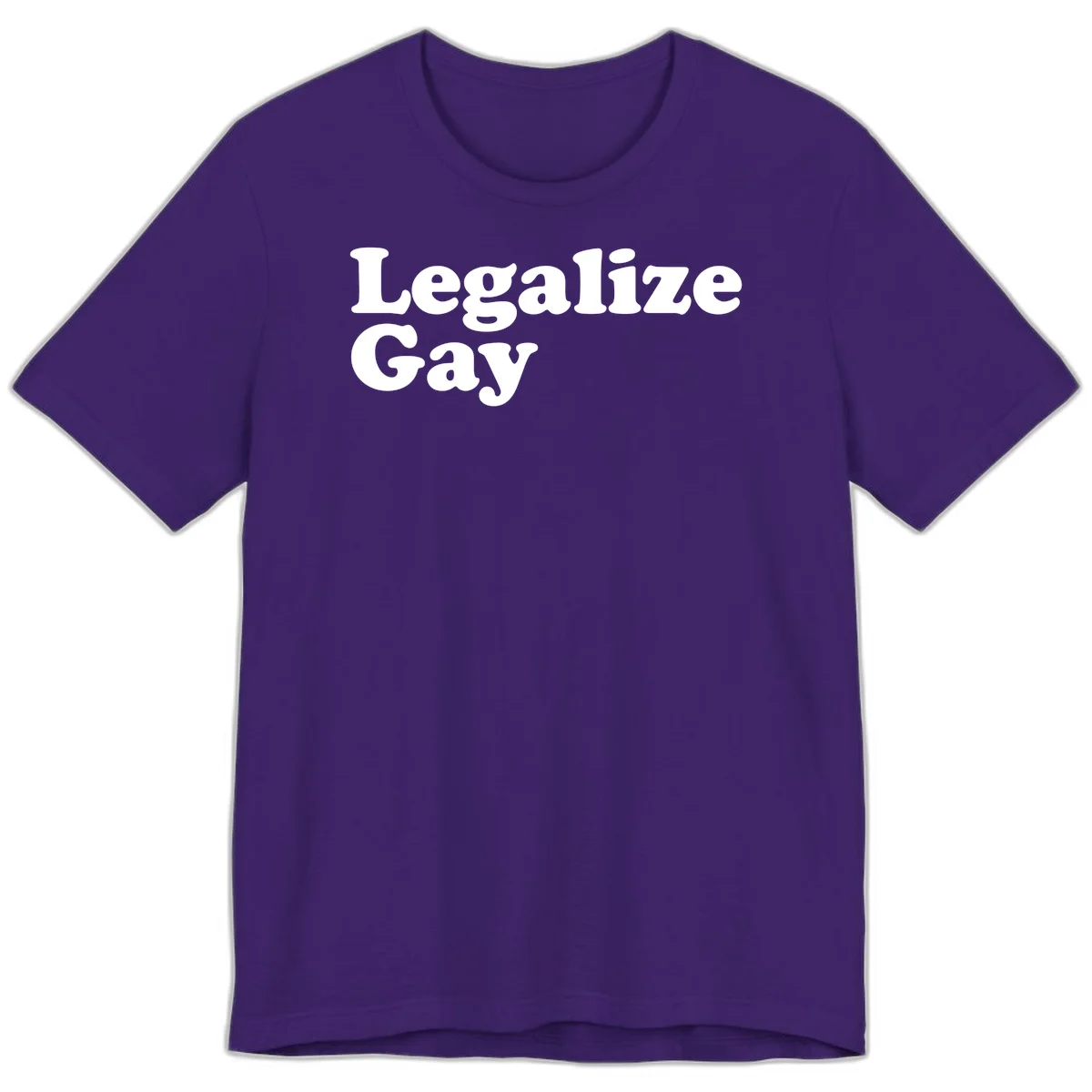 Bold white serif text reading 'Legalize Gay' on gray background - legalize-gay-pride statement design in Team Purple