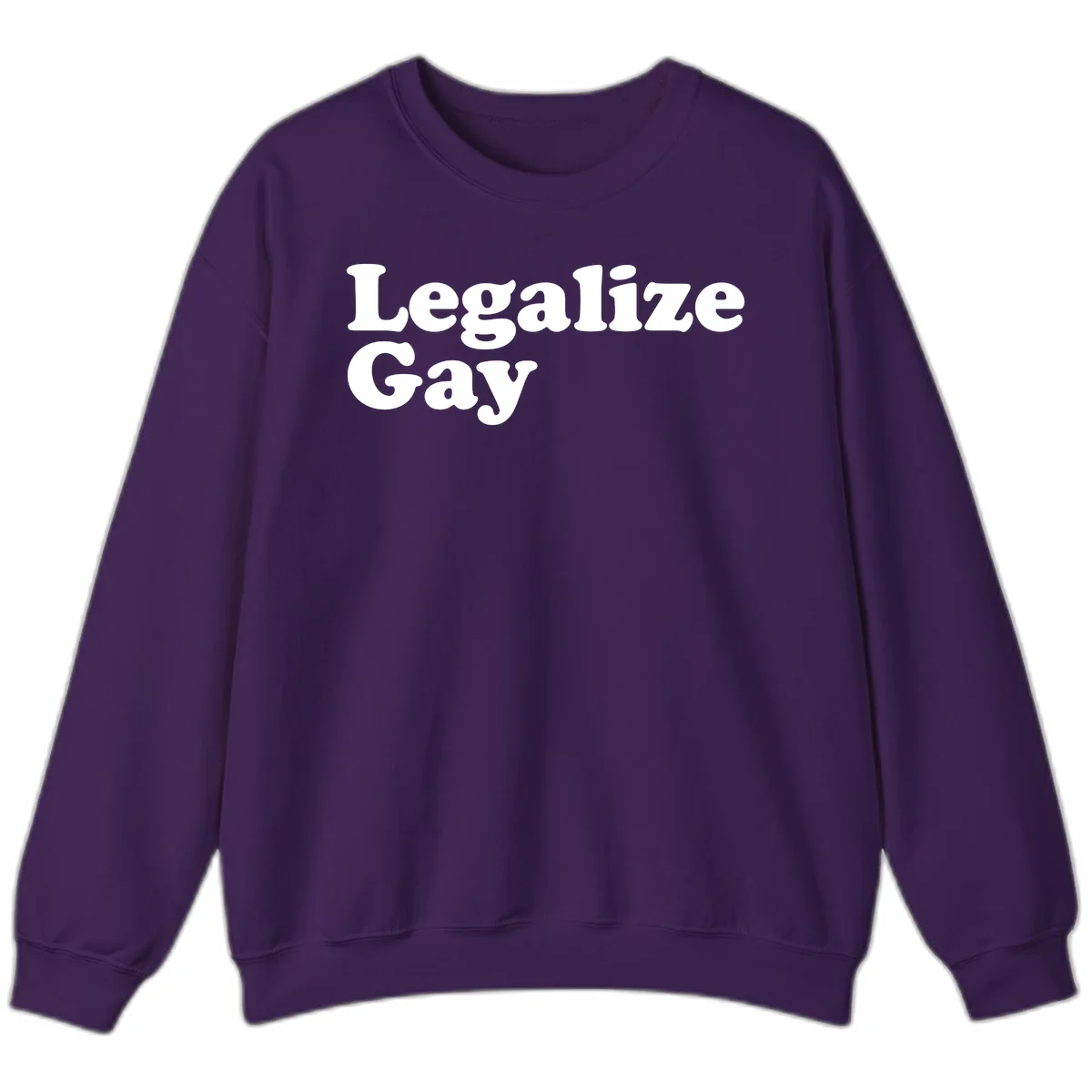 Bold white serif text reading 'Legalize Gay' on gray background - legalize-gay-pride statement design in Purple