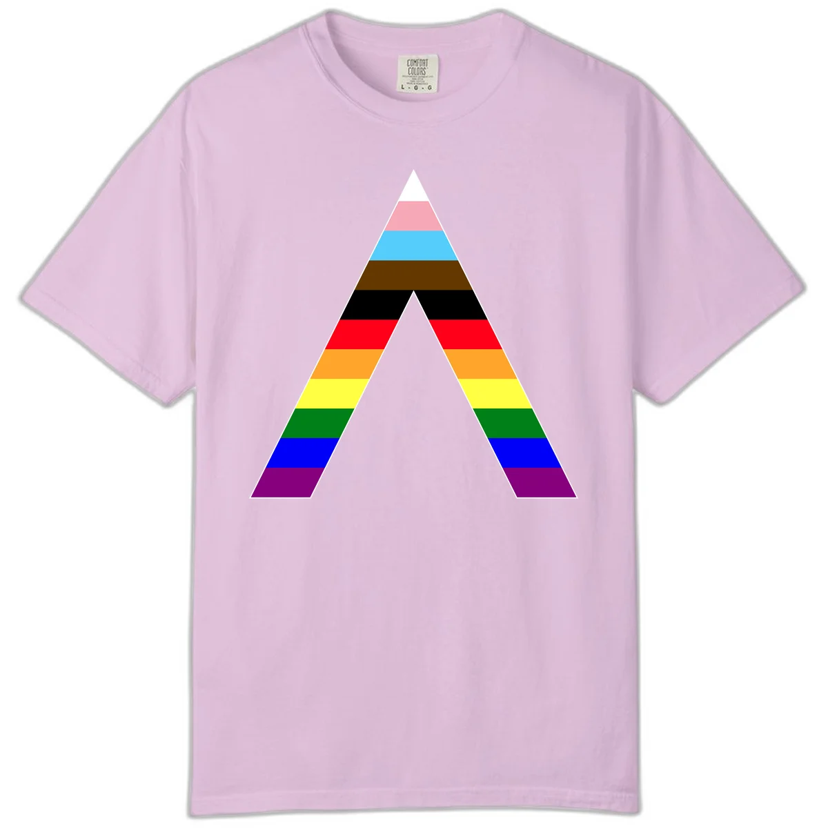 Rainbow pride pyramid with horizontal stripes in traditional pride colors and nested triangle cutout design in Orchid