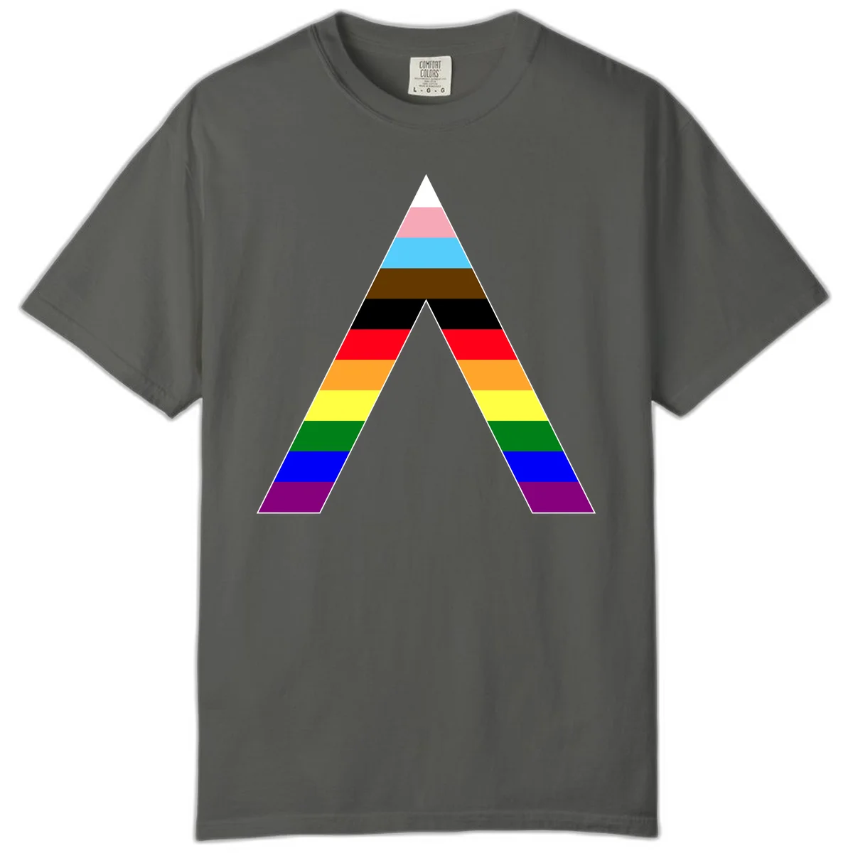 Rainbow pride pyramid with horizontal stripes in traditional pride colors and nested triangle cutout design in Pepper