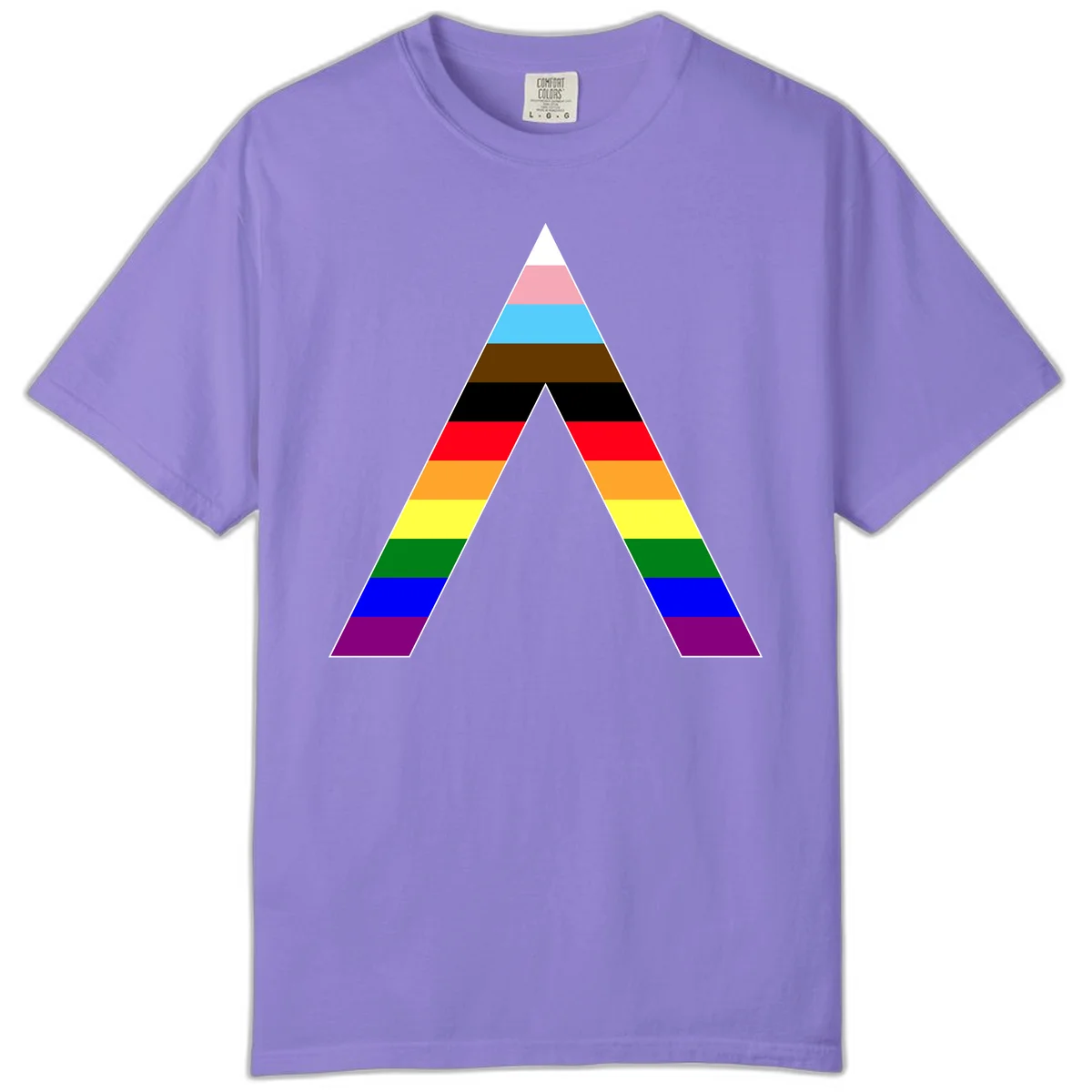 Rainbow pride pyramid with horizontal stripes in traditional pride colors and nested triangle cutout design in Violet
